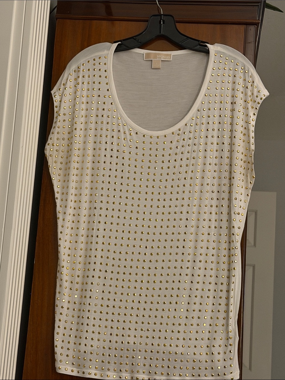 MICHAEL Michael Kors White Short-Sleeve Top with Gold Studs